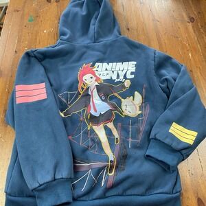 Anime NYC 2023 Graphic Zip Up Hoodie Jacket Blue Pink‎ Lined Size S